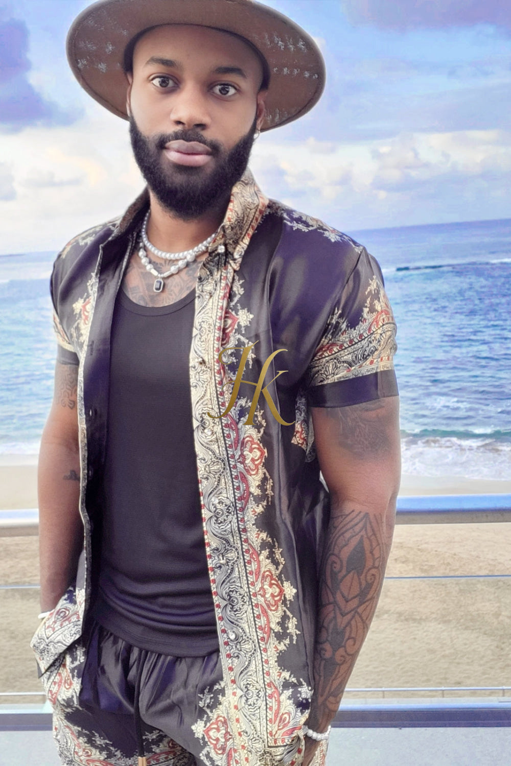 Barroco Silk Outfit - Elevate Your Style with the Luxurious Comfort of Pure Silk and Acanthus Leaf Print - Perfect for Special Occasions - kayibstrore