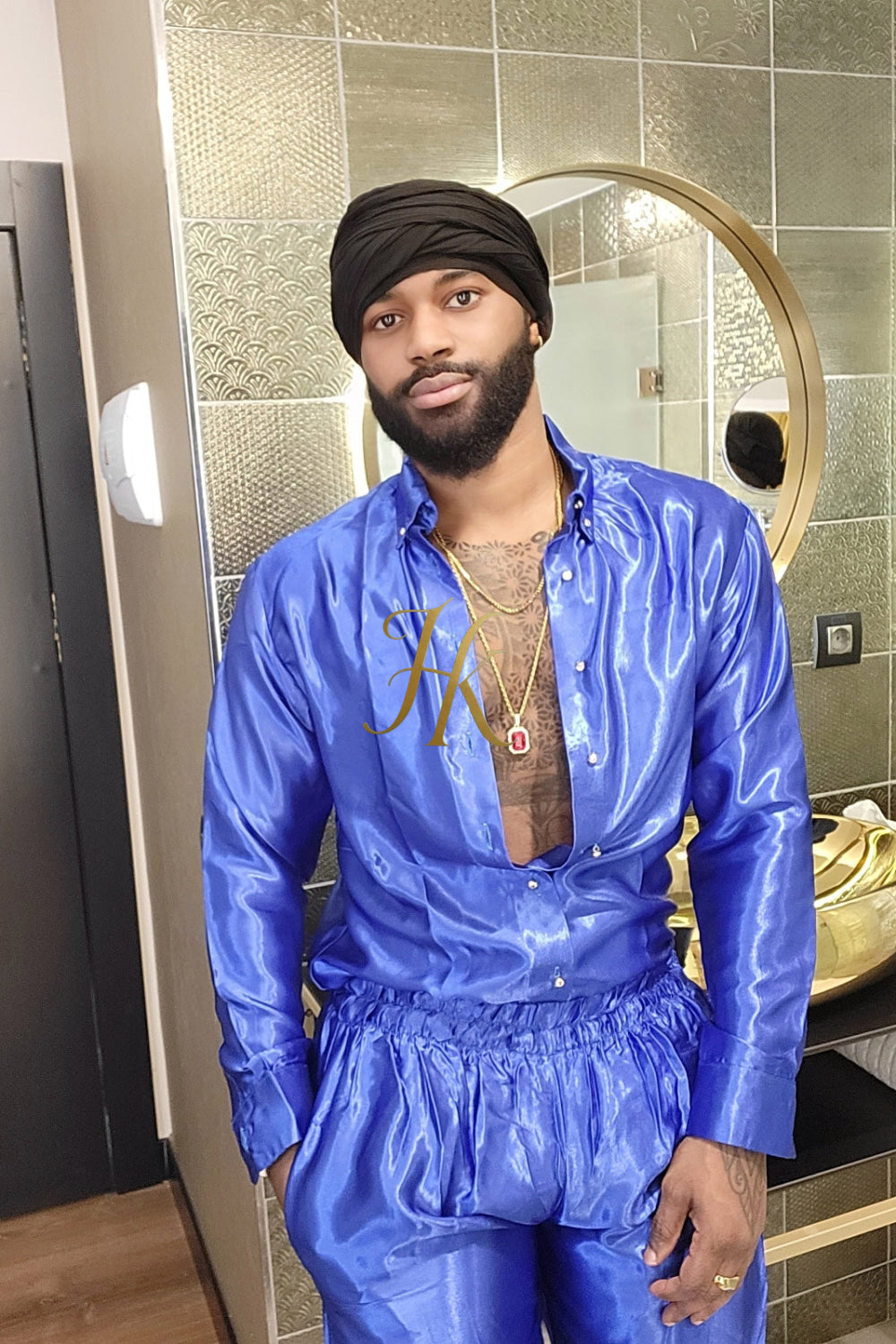 Steven blue luxury silk Outfits Set - Elevate Your Style Game with Luxury and Personalized Fit - kayibstrore