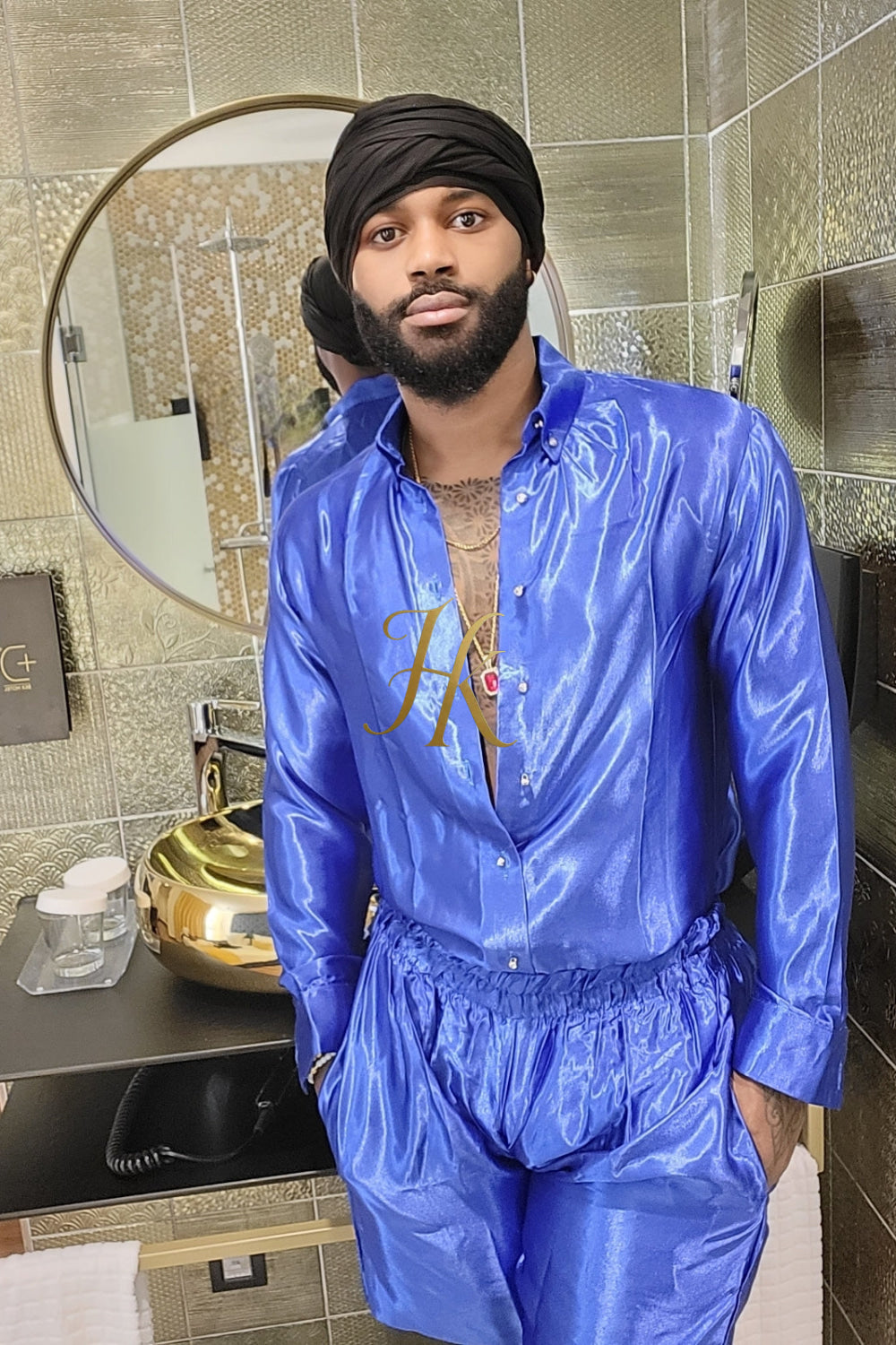 Steven blue luxury silk Outfits Set - Elevate Your Style Game with Luxury and Personalized Fit - kayibstrore