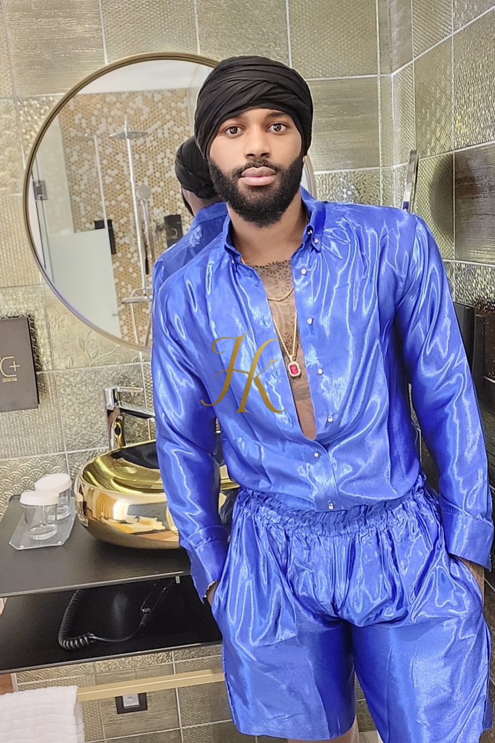 Steven blue luxury silk Outfits Set - Elevate Your Style Game with Luxury and Personalized Fit - kayibstrore