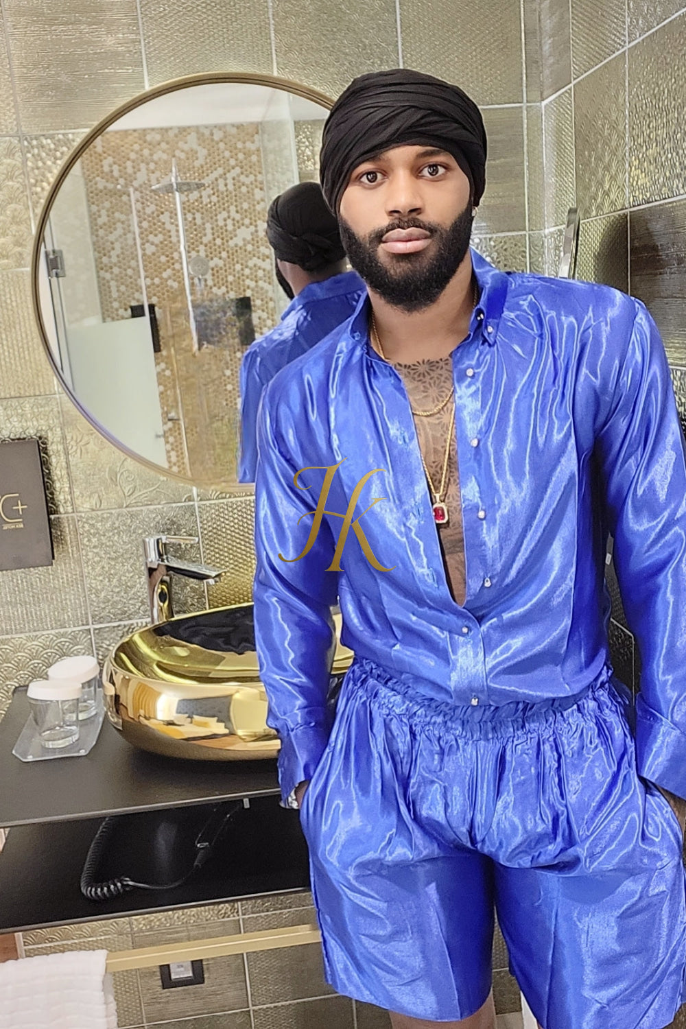 Steven blue luxury silk Outfits Set - Elevate Your Style Game with Luxury and Personalized Fit - kayibstrore