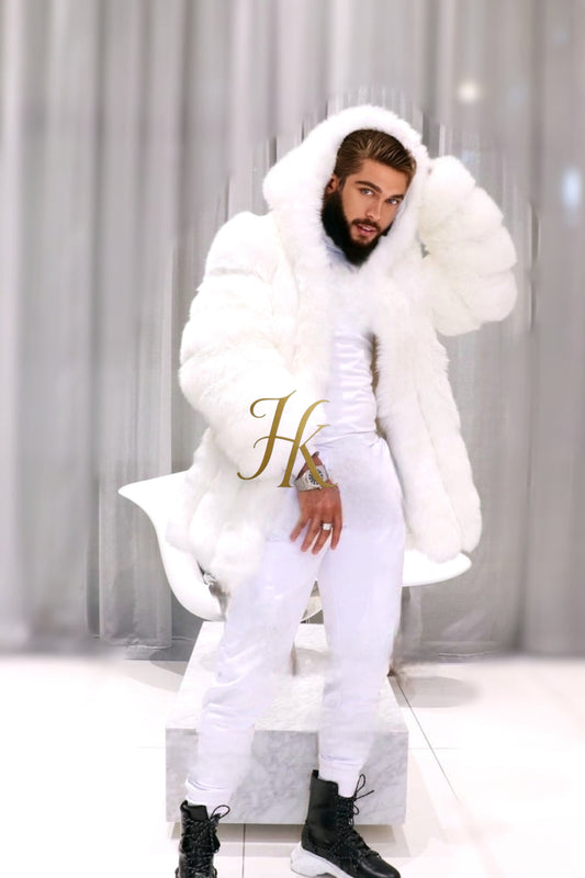 Luxury white Rabbit Fur Car Coat for women and mens- Stay Warm and Stylish this Fall - Genuine Softness Guaranteed - kayibstrore