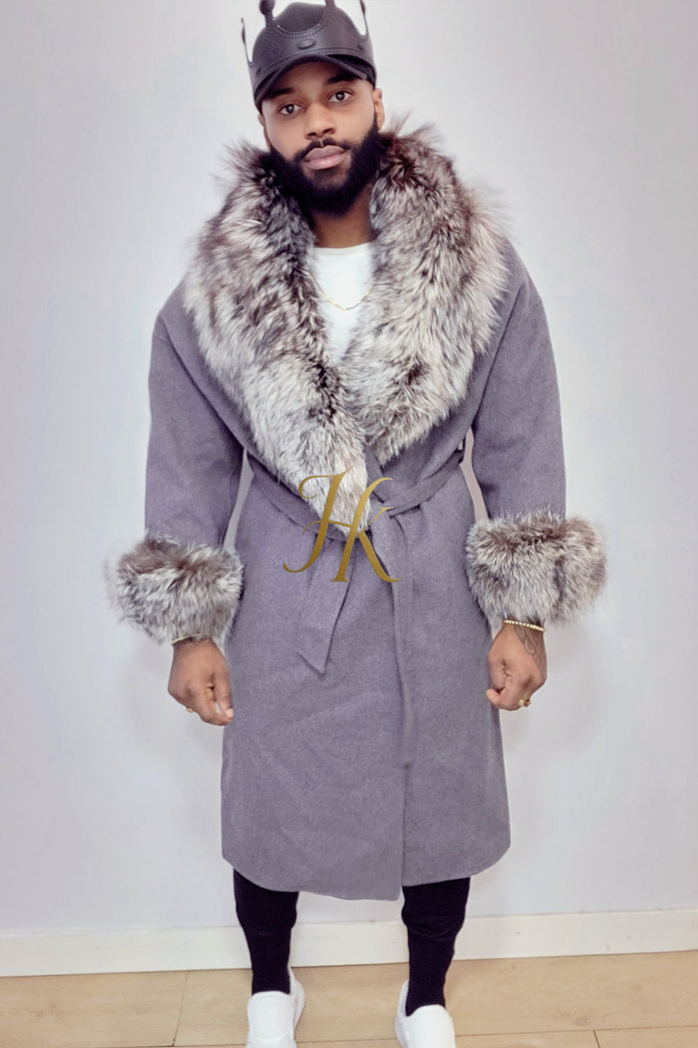 Handmade Luxury Cashmere Cardigan with Natural Silver Fox Fur Collar | Winter Wool Blend Outerwear for Men and Women - kayibstrore