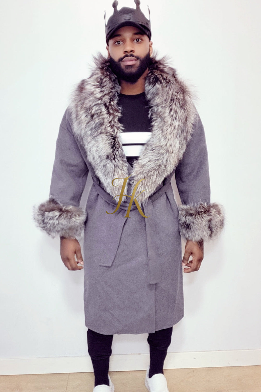Handmade Luxury Cashmere Cardigan with Natural Silver Fox Fur Collar | Winter Wool Blend Outerwear for Men and Women - kayibstrore
