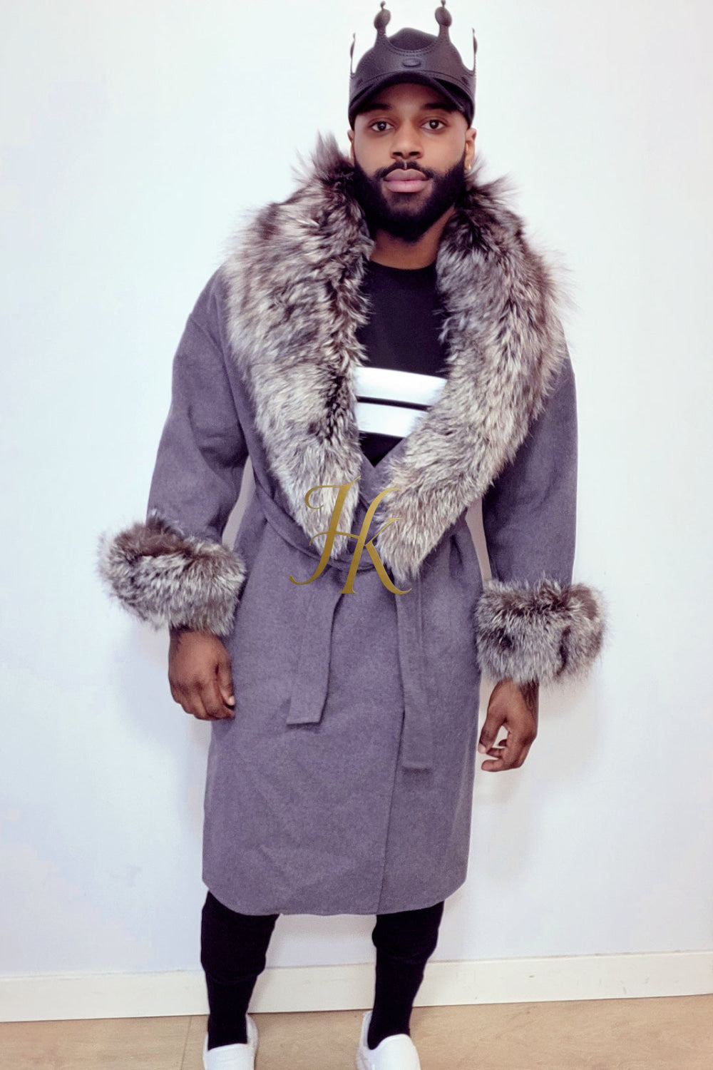 Handmade Luxury Cashmere Cardigan with Natural Silver Fox Fur Collar | Winter Wool Blend Outerwear for Men and Women - kayibstrore