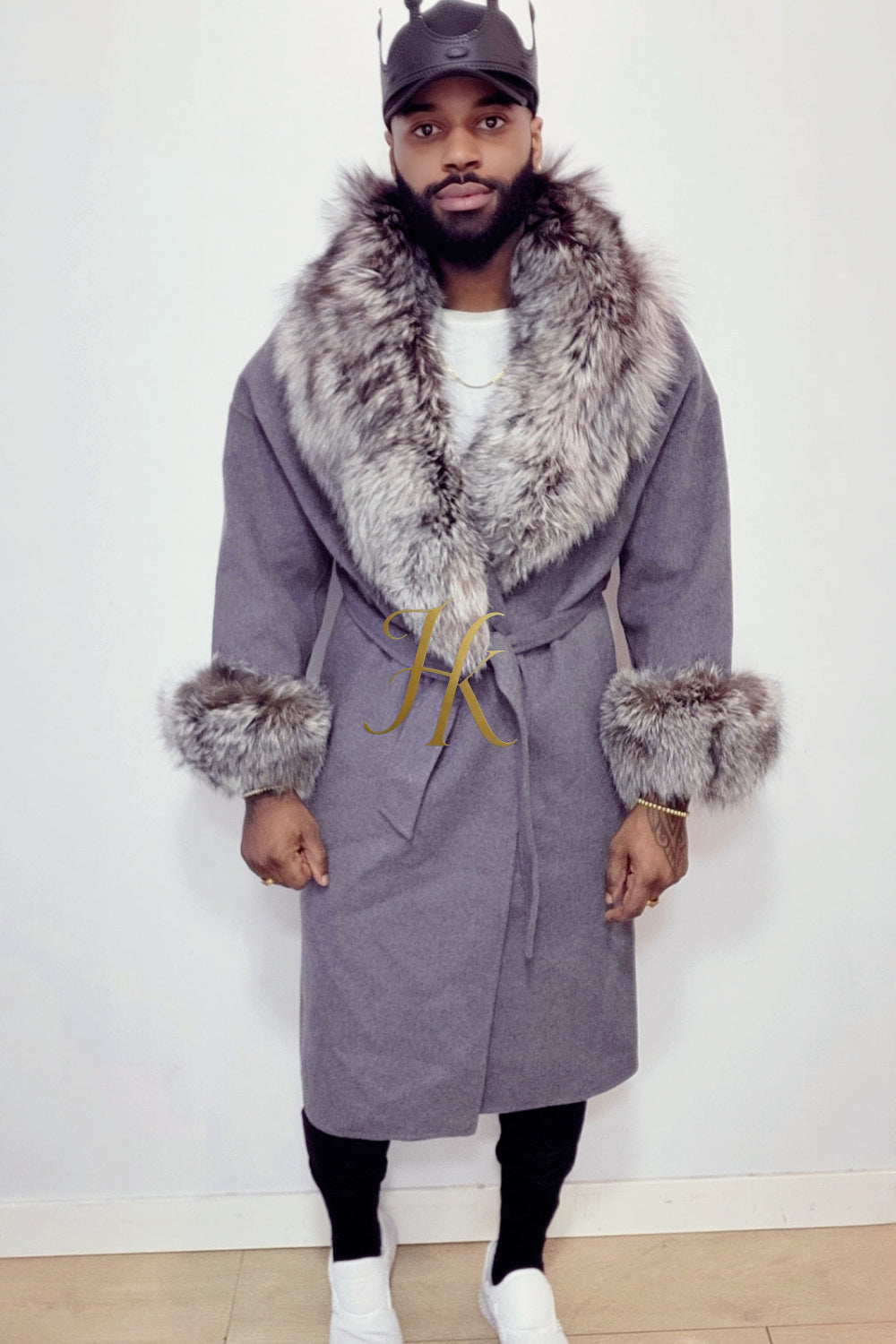 Handmade Luxury Cashmere Cardigan with Natural Silver Fox Fur Collar | Winter Wool Blend Outerwear for Men and Women - kayibstrore