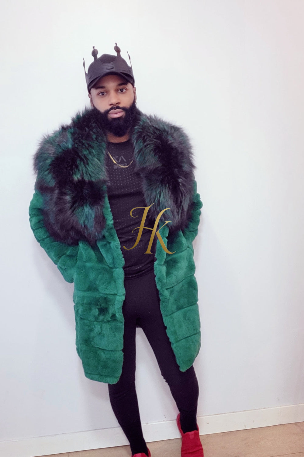 Luxury Winter Men's Rex Rabbit Fur Coat with Super Large Raccoon Collar - Premium Fashion Outerwear - kayibstrore