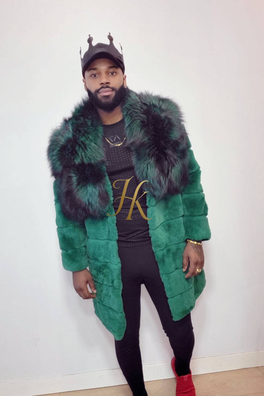 Luxury Winter Men's Rex Rabbit Fur Coat with Super Large Raccoon Collar - Premium Fashion Outerwear - kayibstrore