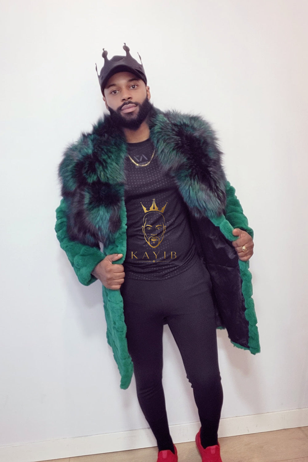 Luxury Winter Men's Rex Rabbit Fur Coat with Super Large Raccoon Collar - Premium Fashion Outerwear - kayibstrore