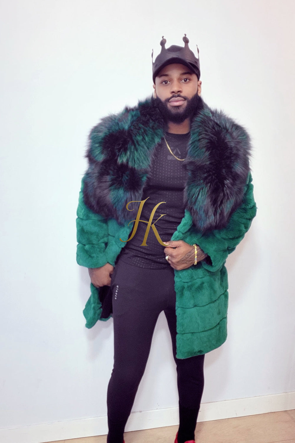 Luxury Winter Men's Rex Rabbit Fur Coat with Super Large Raccoon Collar - Premium Fashion Outerwear - kayibstrore