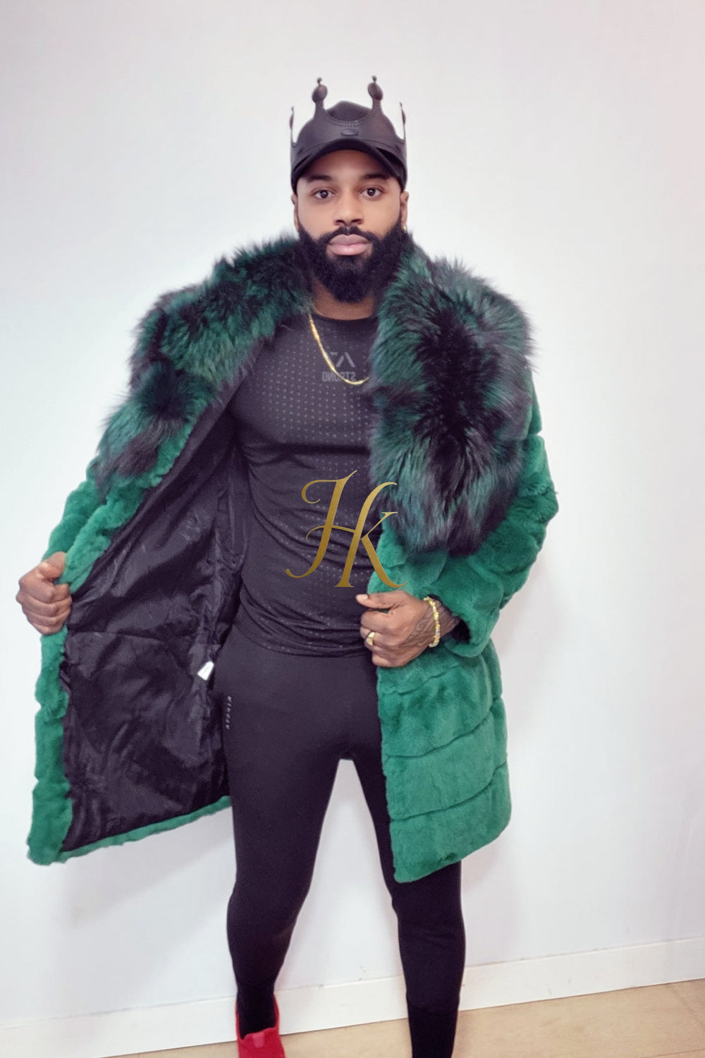 Luxury Winter Men's Rex Rabbit Fur Coat with Super Large Raccoon Collar - Premium Fashion Outerwear - kayibstrore
