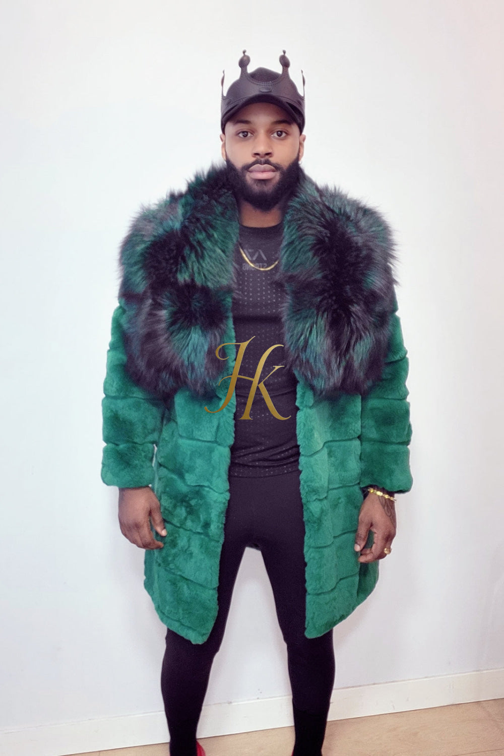 Luxury Winter Men's Rex Rabbit Fur Coat with Super Large Raccoon Collar - Premium Fashion Outerwear - kayibstrore