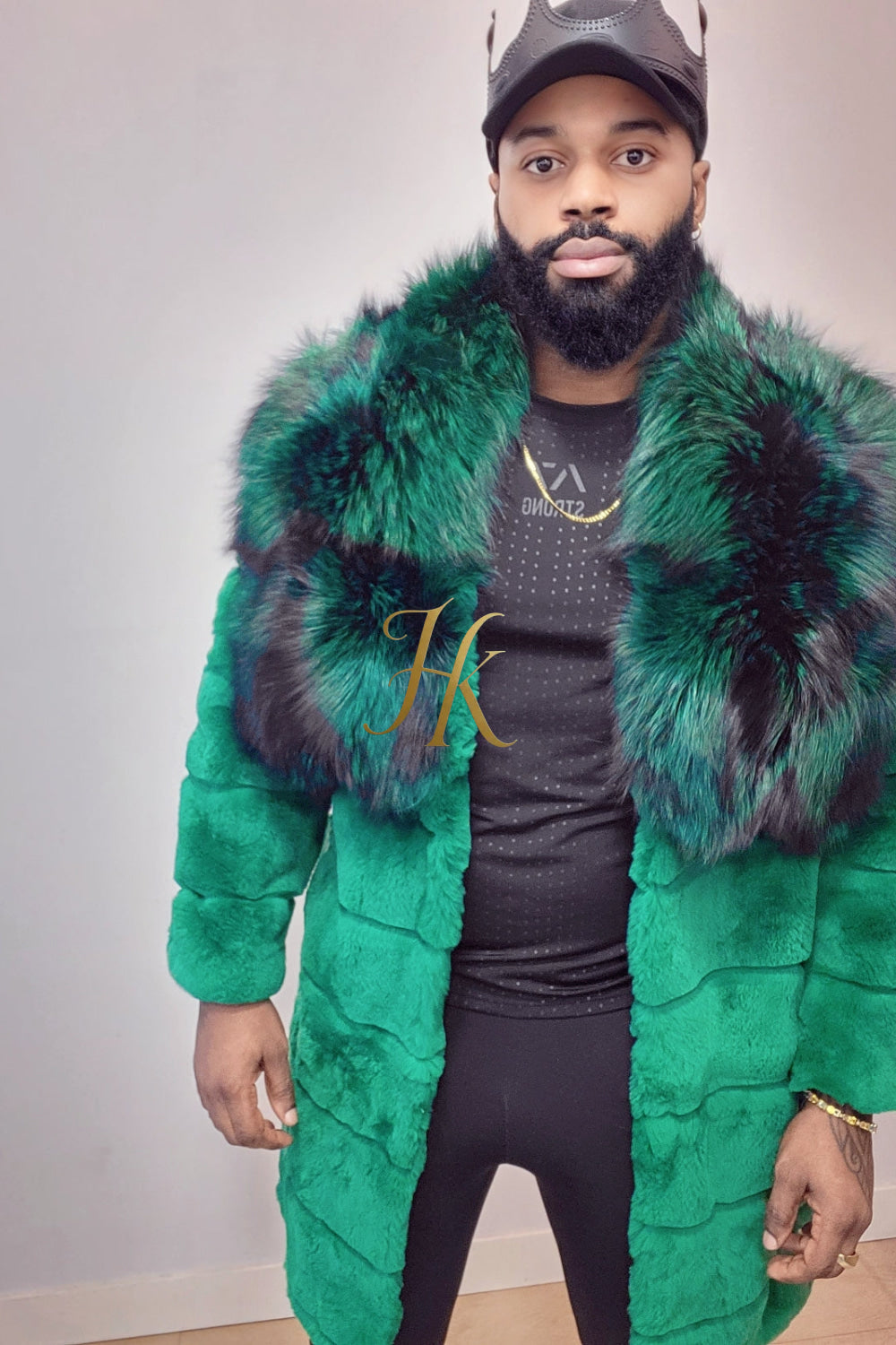 Luxury Winter Men's Rex Rabbit Fur Coat with Super Large Raccoon Collar - Premium Fashion Outerwear - kayibstrore