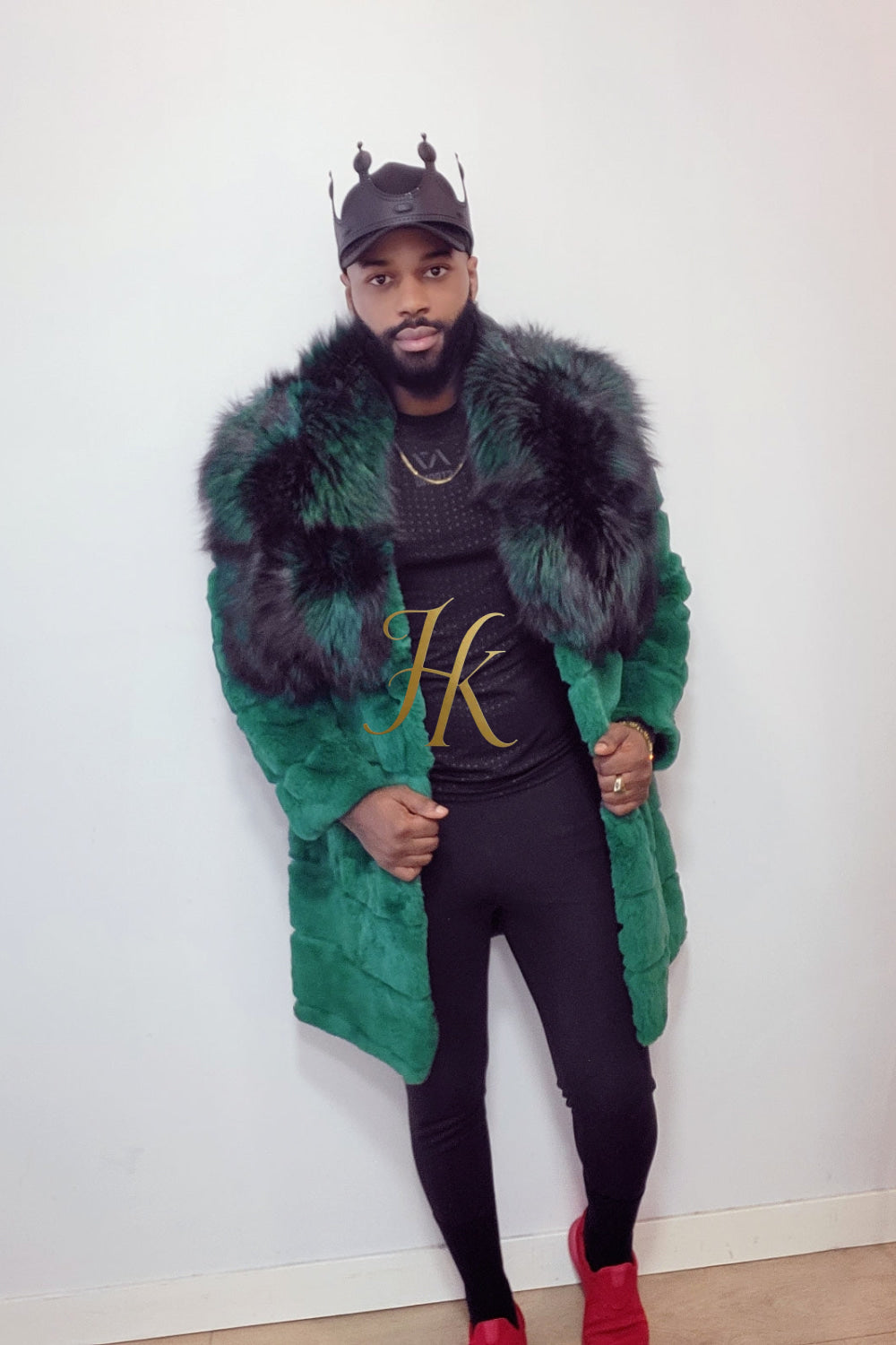 Luxury Winter Men's Rex Rabbit Fur Coat with Super Large Raccoon Collar - Premium Fashion Outerwear - kayibstrore