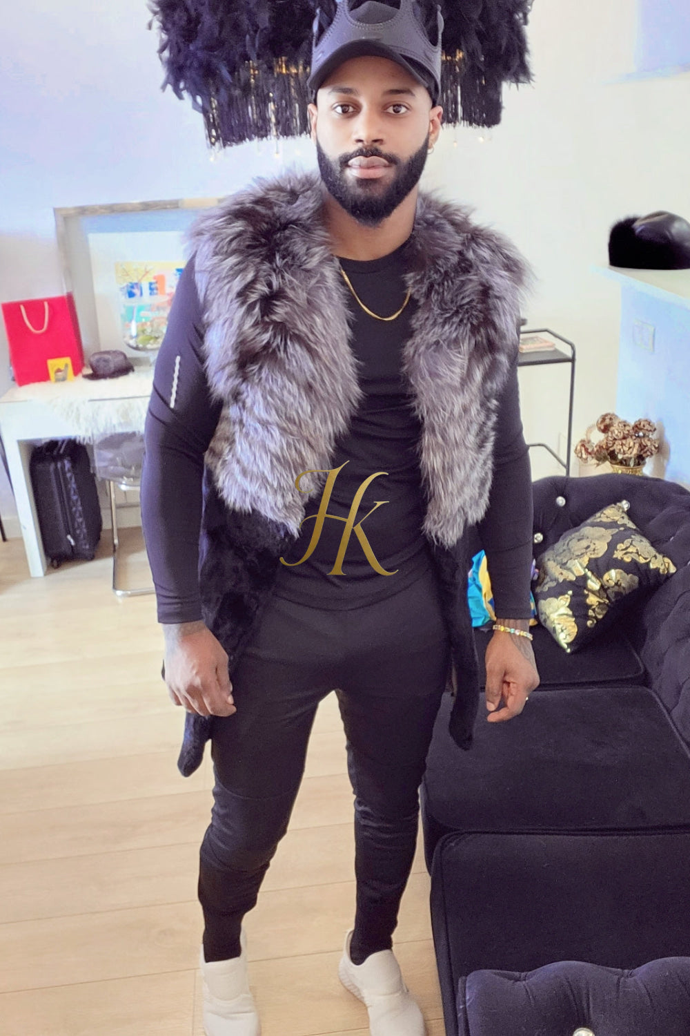 Real Mink Fur long Sleeveless Coat with Silver Fox Fur Shawl | Luxury Winter Fashion for men and women - kayibstrore