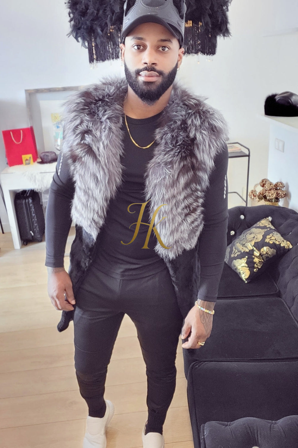 Real Mink Fur long Sleeveless Coat with Silver Fox Fur Shawl | Luxury Winter Fashion for men and women - kayibstrore