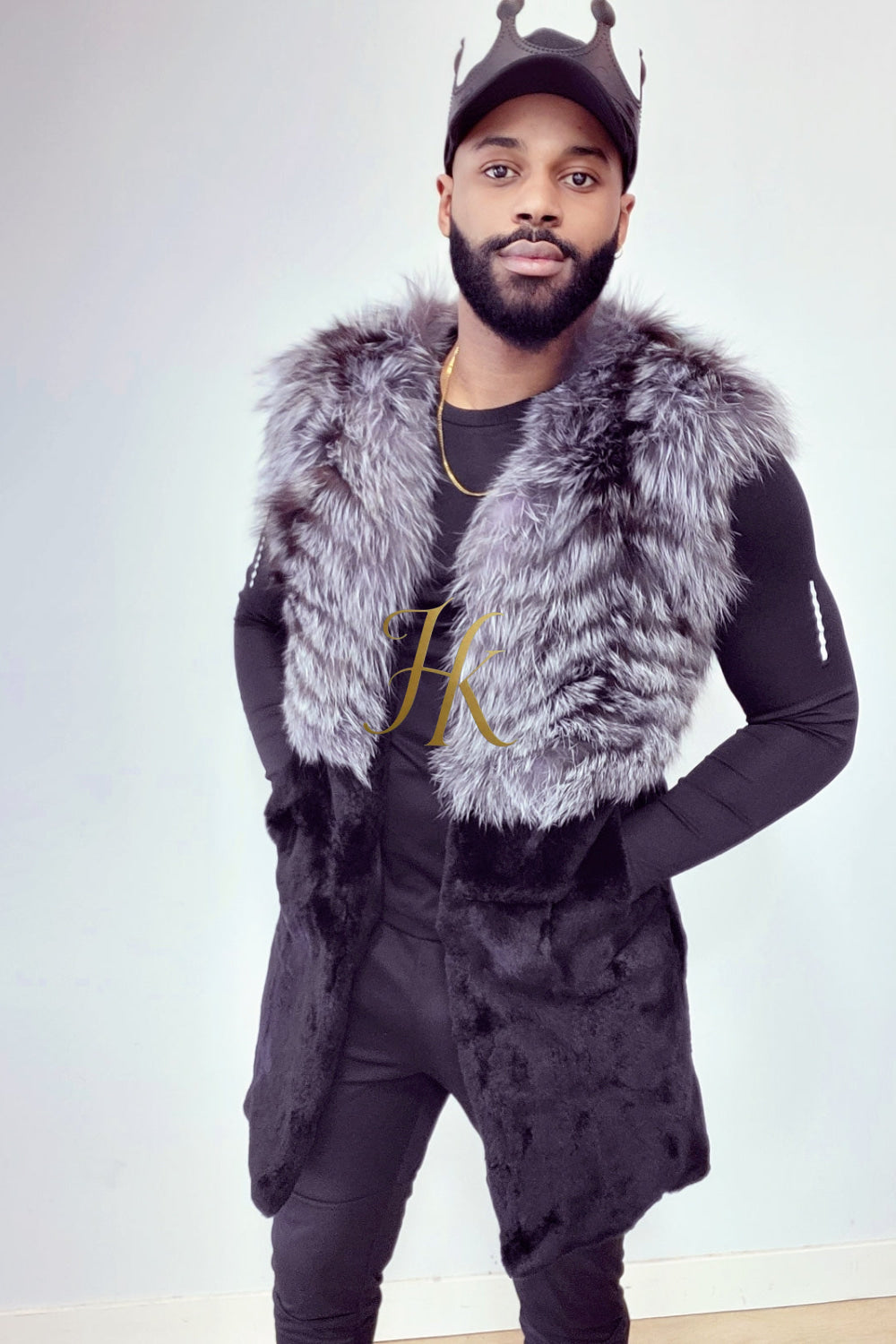 Real Mink Fur long Sleeveless Coat with Silver Fox Fur Shawl | Luxury Winter Fashion for men and women - kayibstrore