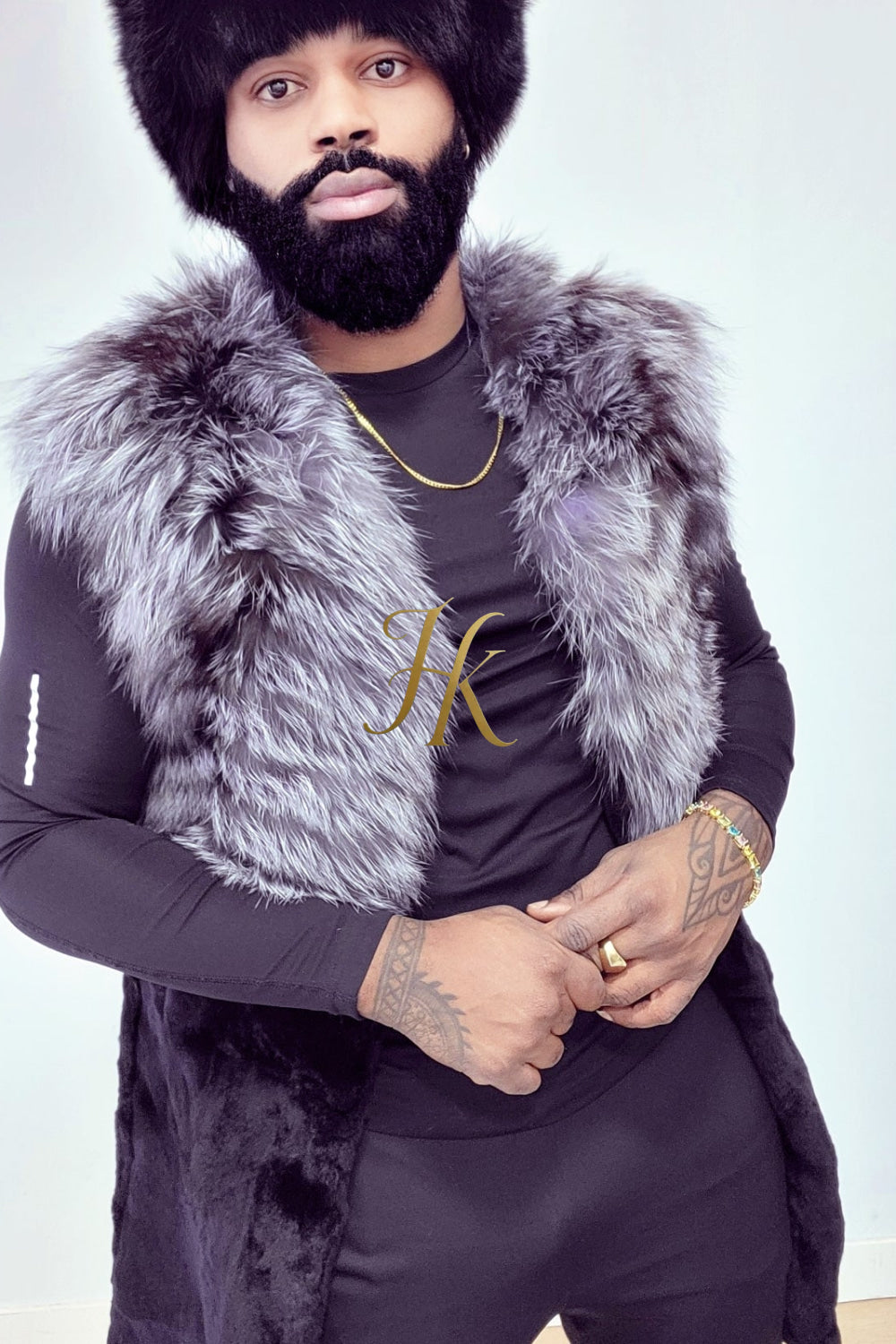Real Mink Fur long Sleeveless Coat with Silver Fox Fur Shawl | Luxury Winter Fashion for men and women - kayibstrore