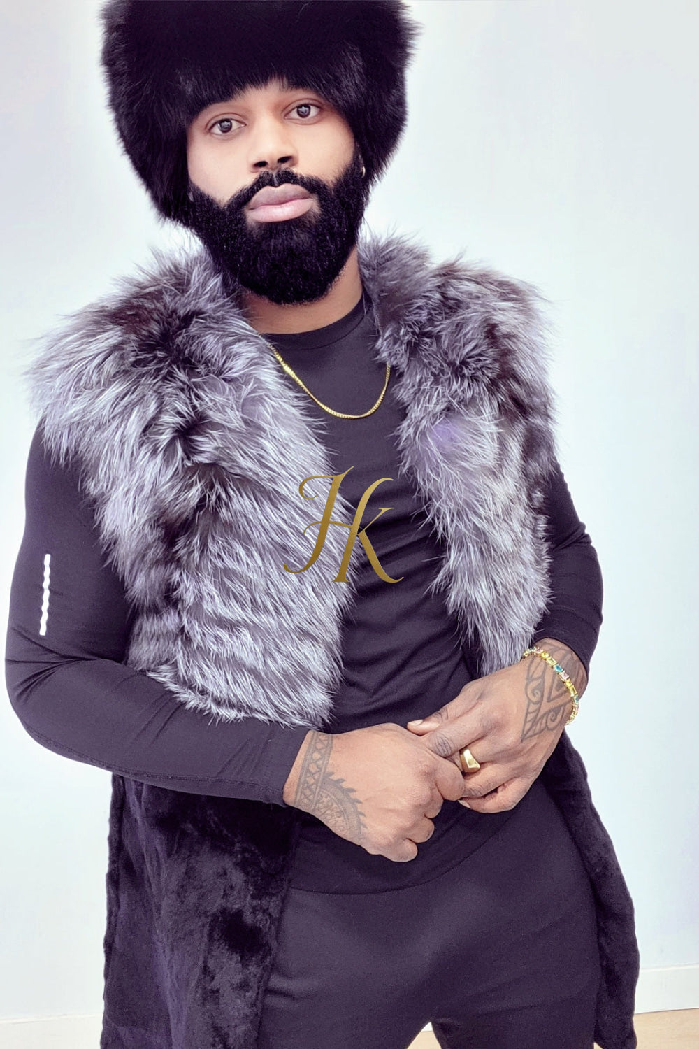 Real Mink Fur long Sleeveless Coat with Silver Fox Fur Shawl | Luxury Winter Fashion for men and women - kayibstrore