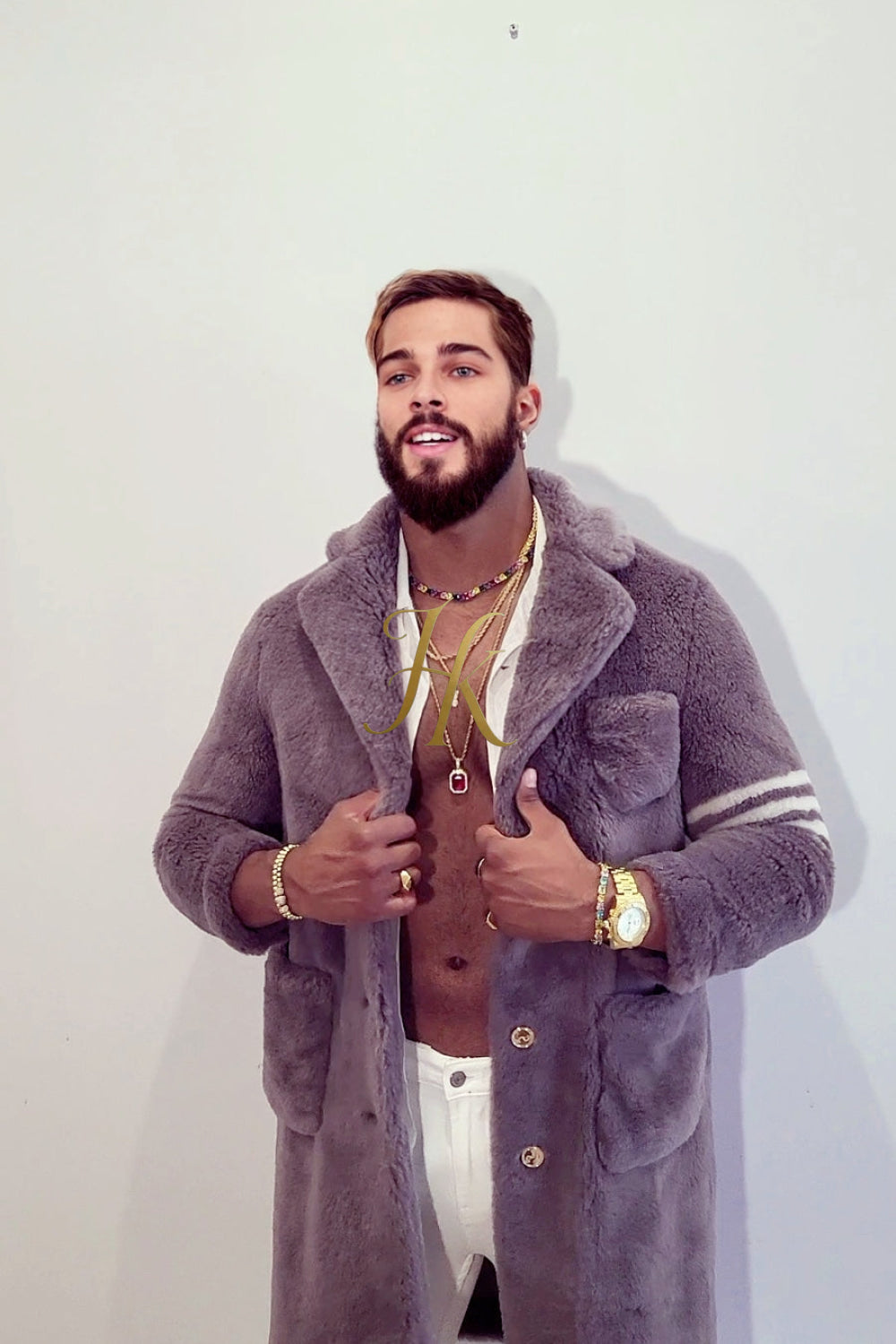 Handmade Coats Winter Style: Fuzzy Fleece Lapel Long Cardigan Coat for Men - kayibstrore