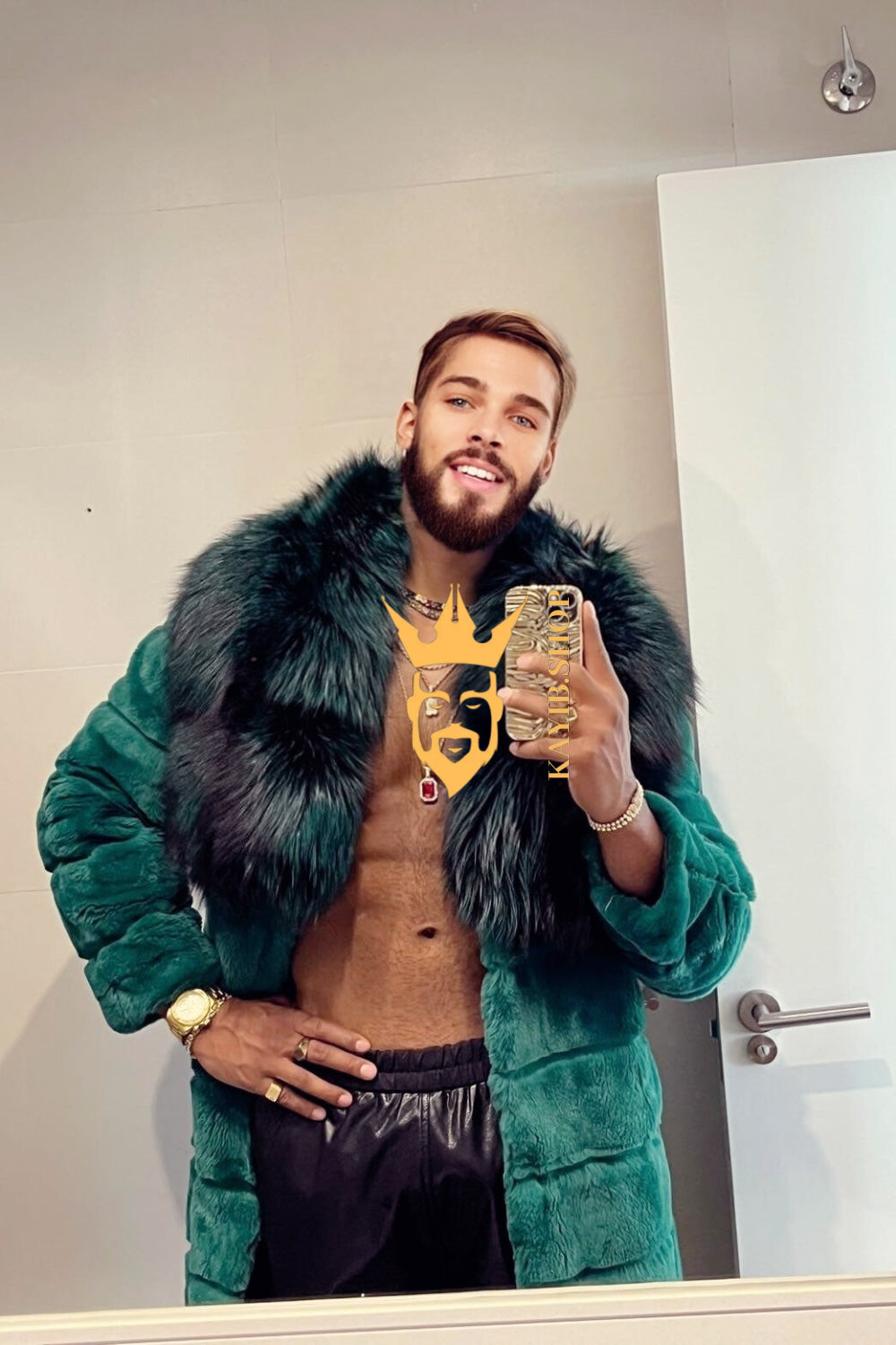 Winter Handmade Luxury Winter Men's Rex Rabbit Fur Coat with Super Large Raccoon Collar - Premium Fashion Outerwear - kayibstrore