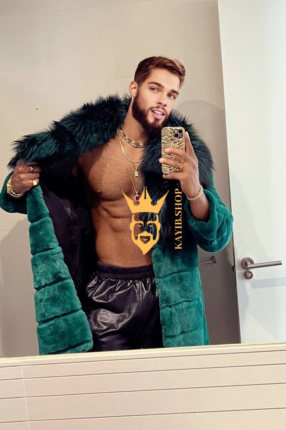 Winter Handmade Luxury Winter Men's Rex Rabbit Fur Coat with Super Large Raccoon Collar - Premium Fashion Outerwear - kayibstrore
