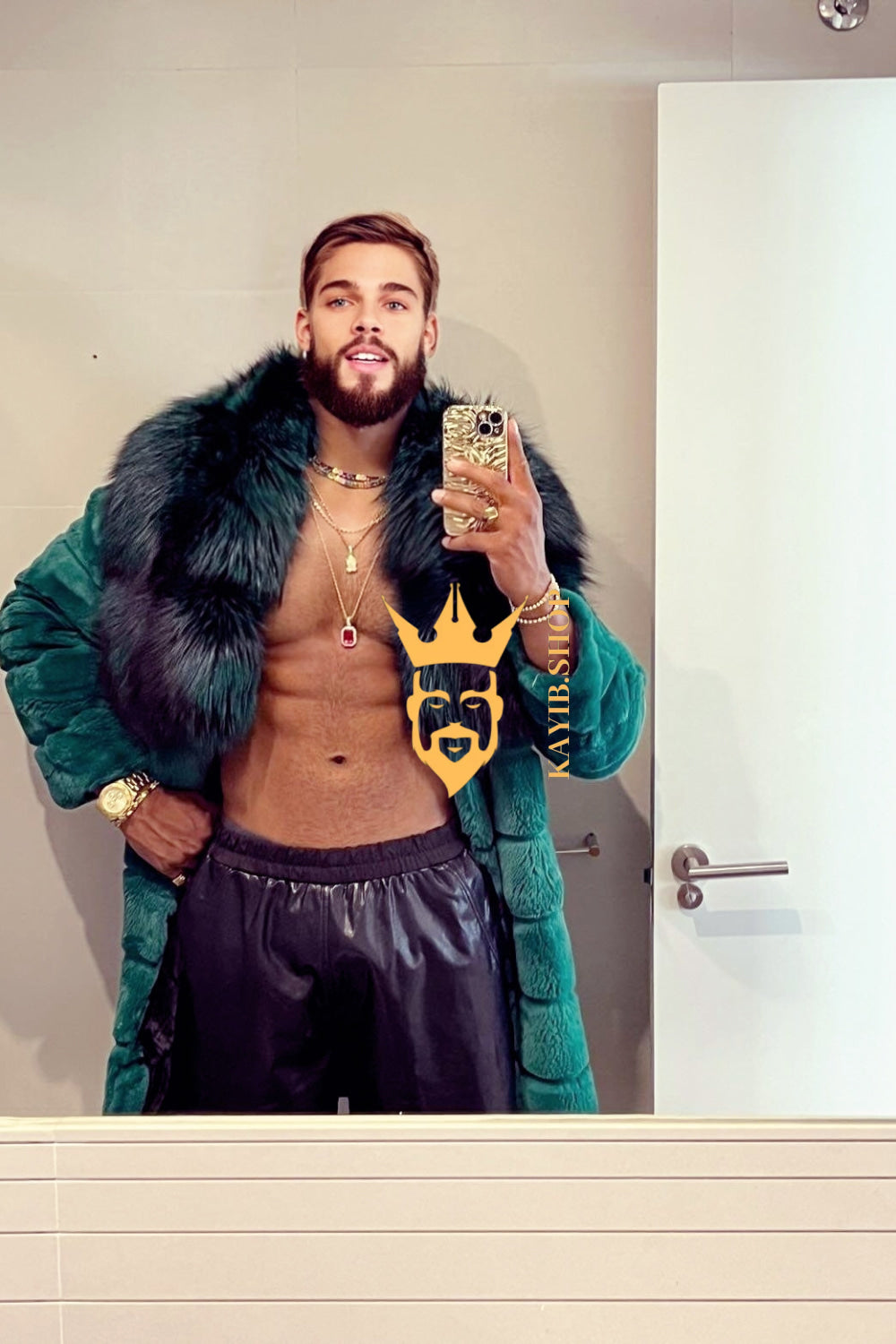 Winter Handmade Luxury Winter Men's Rex Rabbit Fur Coat with Super Large Raccoon Collar - Premium Fashion Outerwear - kayibstrore