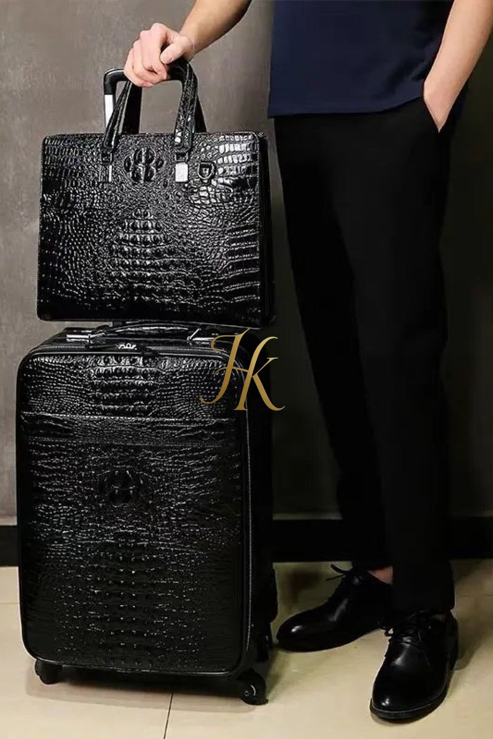Premium Genuine Leather Crocodile Pattern Travel Luggage Set | Durable Trolley Suitcase & Handbag Backpack | Luxury First-Layer Cowhide | Spacious & Stylish - kayibstrore