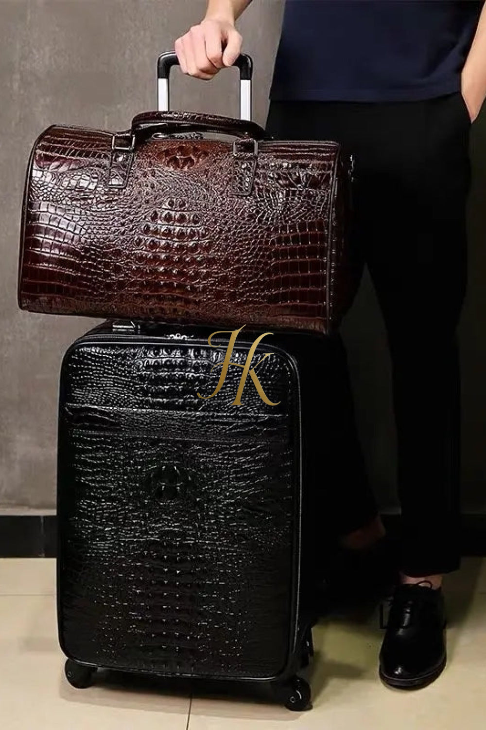 Premium Genuine Leather Crocodile Pattern Travel Luggage Set | Durable Trolley Suitcase & Handbag Backpack | Luxury First-Layer Cowhide | Spacious & Stylish - kayibstrore