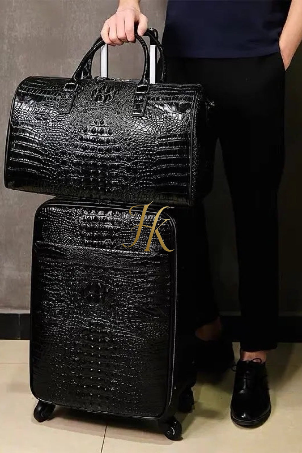 Premium Genuine Leather Crocodile Pattern Travel Luggage Set | Durable Trolley Suitcase & Handbag Backpack | Luxury First-Layer Cowhide | Spacious & Stylish - kayibstrore