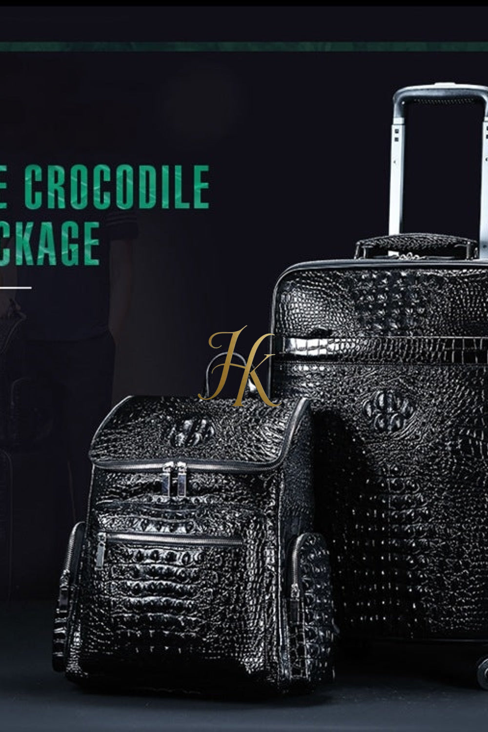 Premium Genuine Leather Crocodile Pattern Travel Luggage Set | Durable Trolley Suitcase & Handbag Backpack | Luxury First-Layer Cowhide | Spacious & Stylish - kayibstrore
