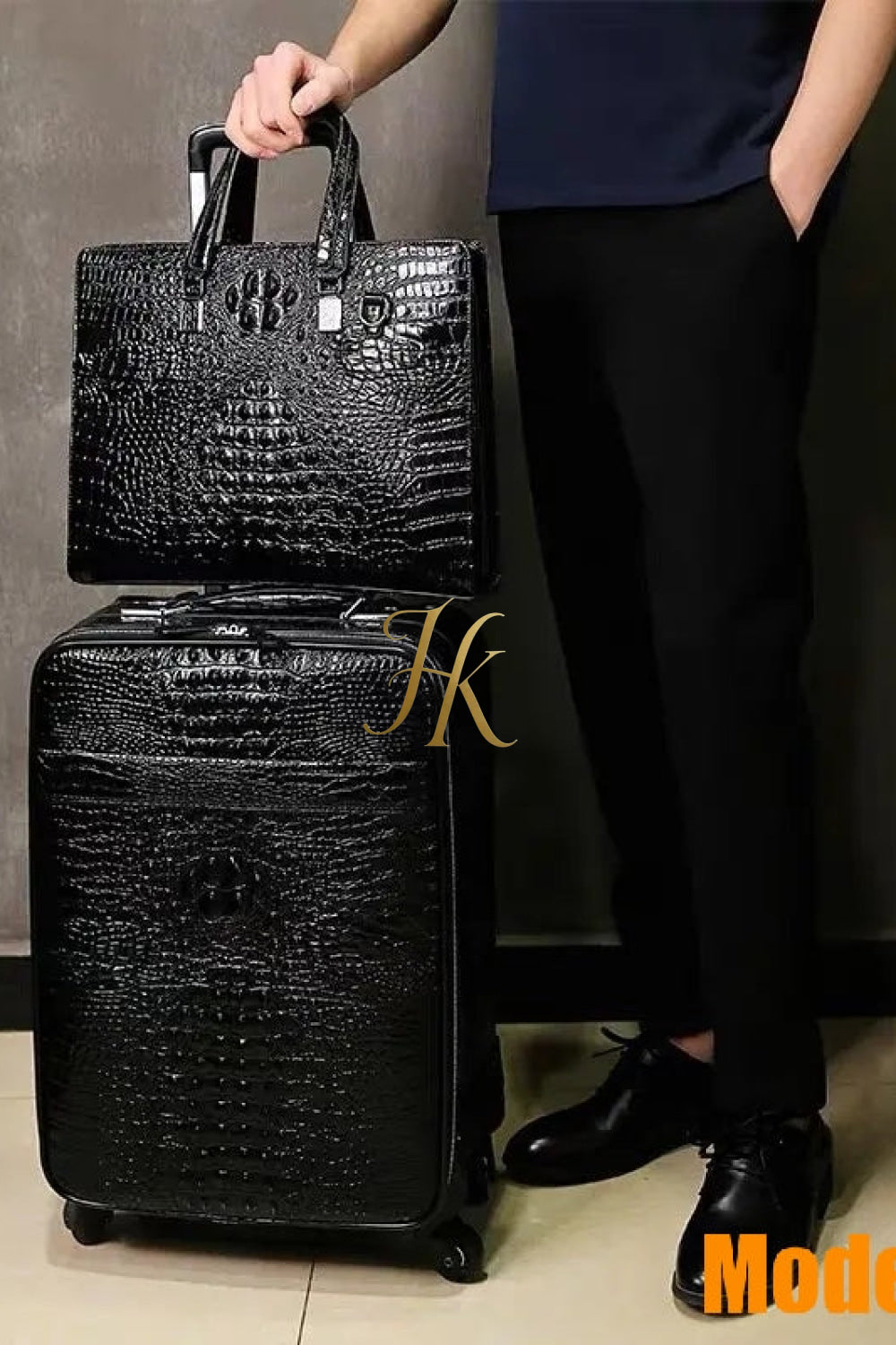 Premium Genuine Leather Crocodile Pattern Travel Luggage Set | Durable Trolley Suitcase & Handbag Backpack | Luxury First-Layer Cowhide | Spacious & Stylish - kayibstrore