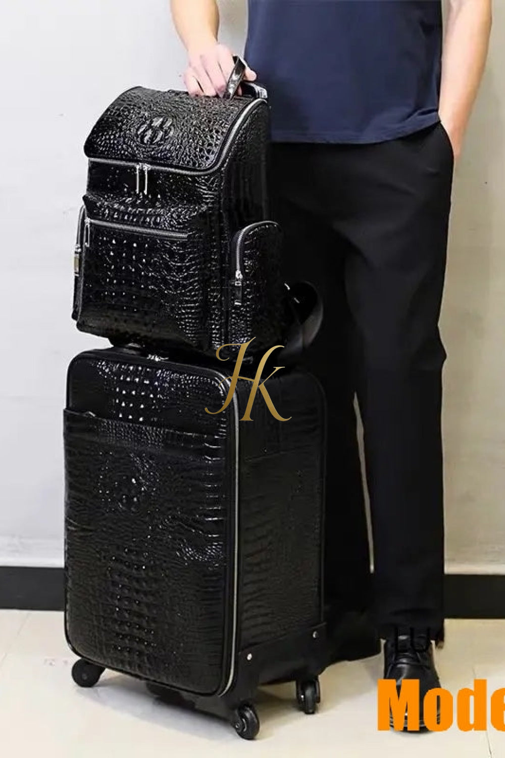 Premium Genuine Leather Crocodile Pattern Travel Luggage Set | Durable Trolley Suitcase & Handbag Backpack | Luxury First-Layer Cowhide | Spacious & Stylish - kayibstrore