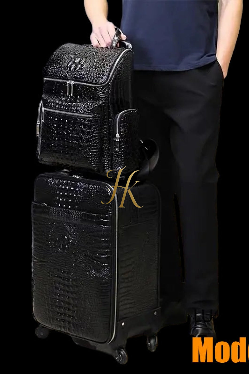Premium Genuine Leather Crocodile Pattern Travel Luggage Set | Durable Trolley Suitcase & Handbag Backpack | Luxury First-Layer Cowhide | Spacious & Stylish - kayibstrore