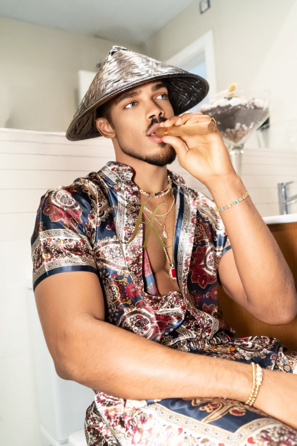 Boho Silk Shirt Set - Festival Outfit, Handmade Men's Fashion - kayibstrore