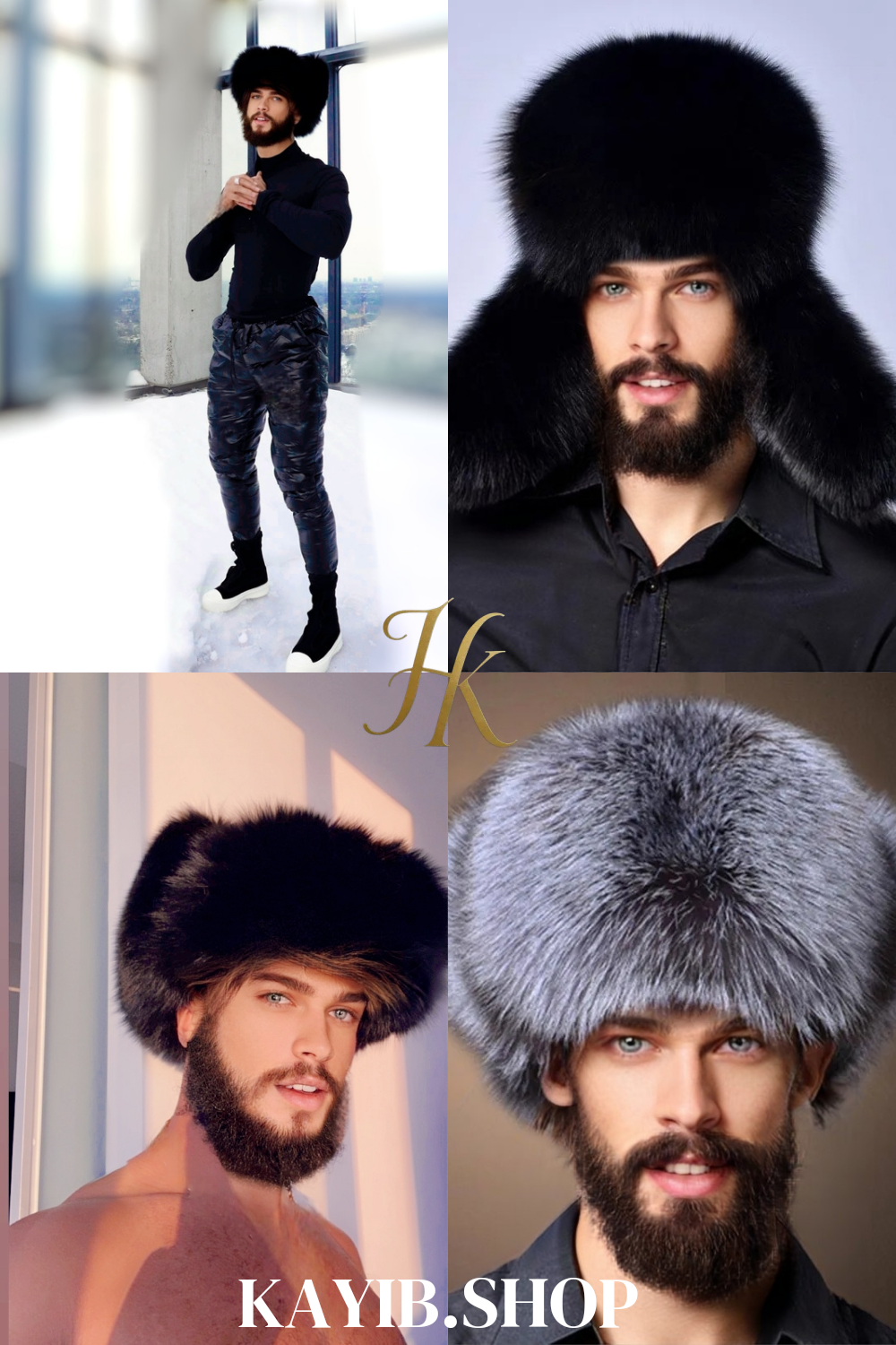 Men's Hat With Earflaps Warm Snow Caps Russian Bomber Cap, 100% Rabbit Fur Hat - kayibstrore