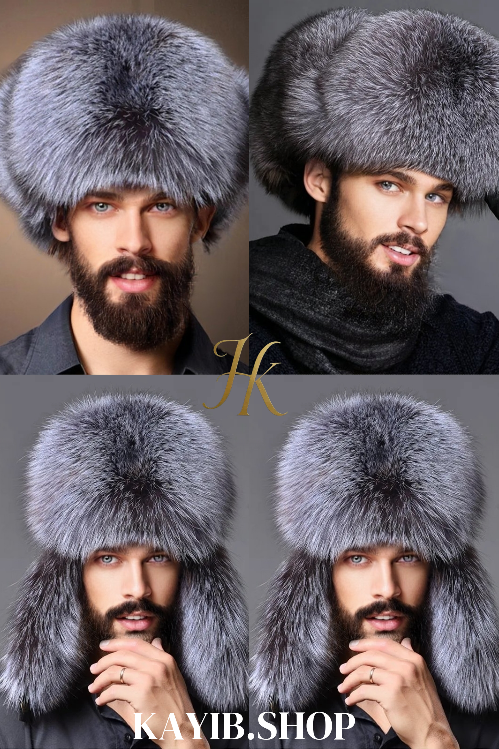 Men's Hat With Earflaps Warm Snow Caps Russian Bomber Cap, 100% Rabbit Fur Hat - kayibstrore