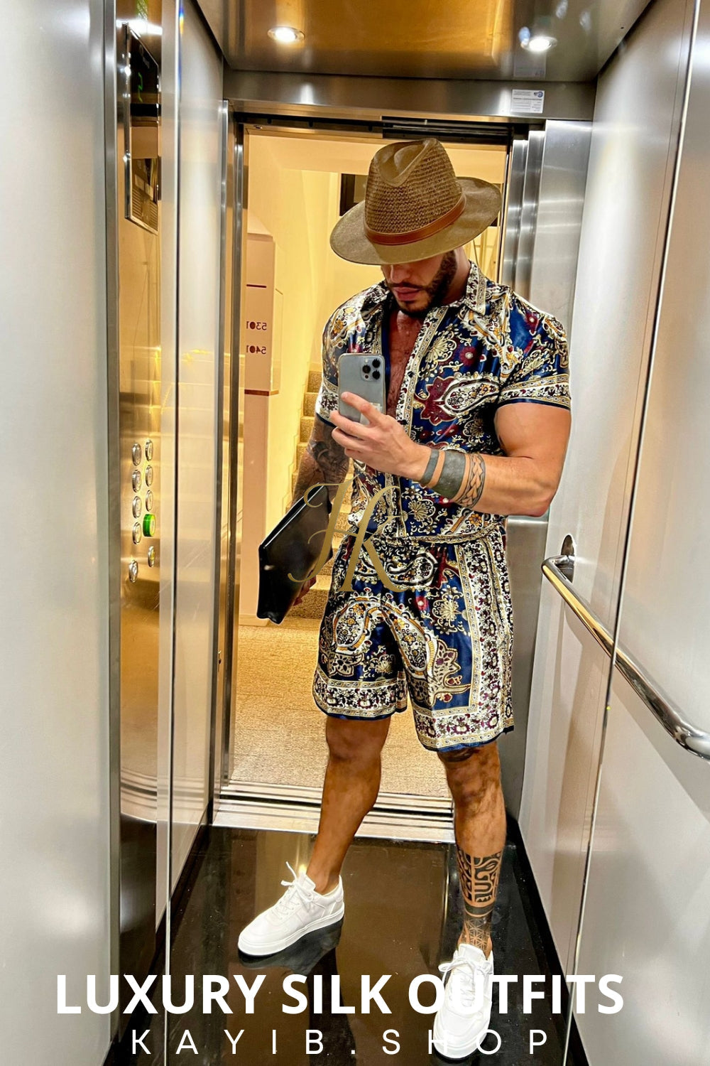 Luxury Boho Silk Shirt Set - Festival Outfit, Handmade Men's Fashion - kayibstrore