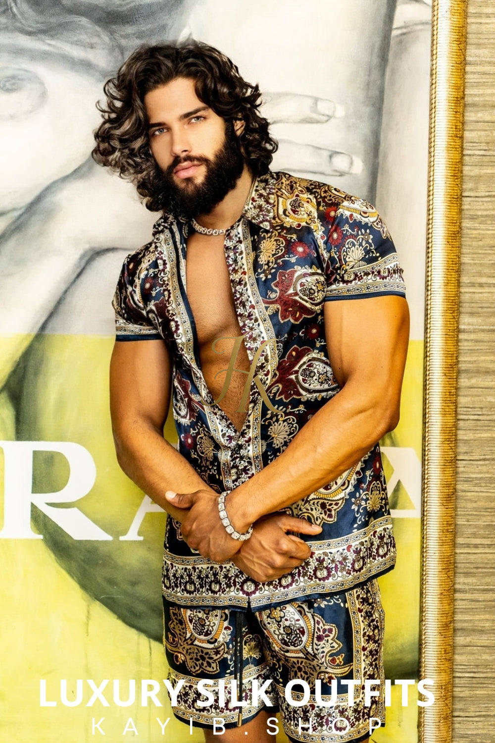 Luxury Boho Silk Shirt Set - Festival Outfit, Handmade Men's Fashion - kayibstrore