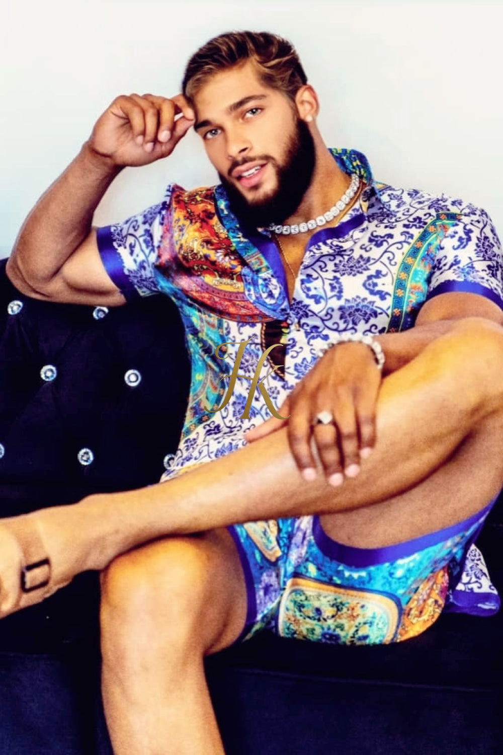 Luxury Boho Silk Shirt Set - Festival Outfit, Handmade Men's Fashion - kayibstrore
