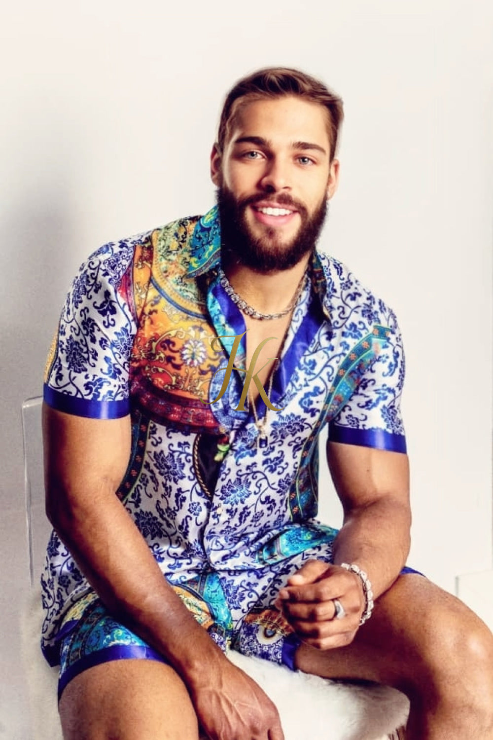 Luxury Boho Silk Shirt Set - Festival Outfit, Handmade Men's Fashion - kayibstrore