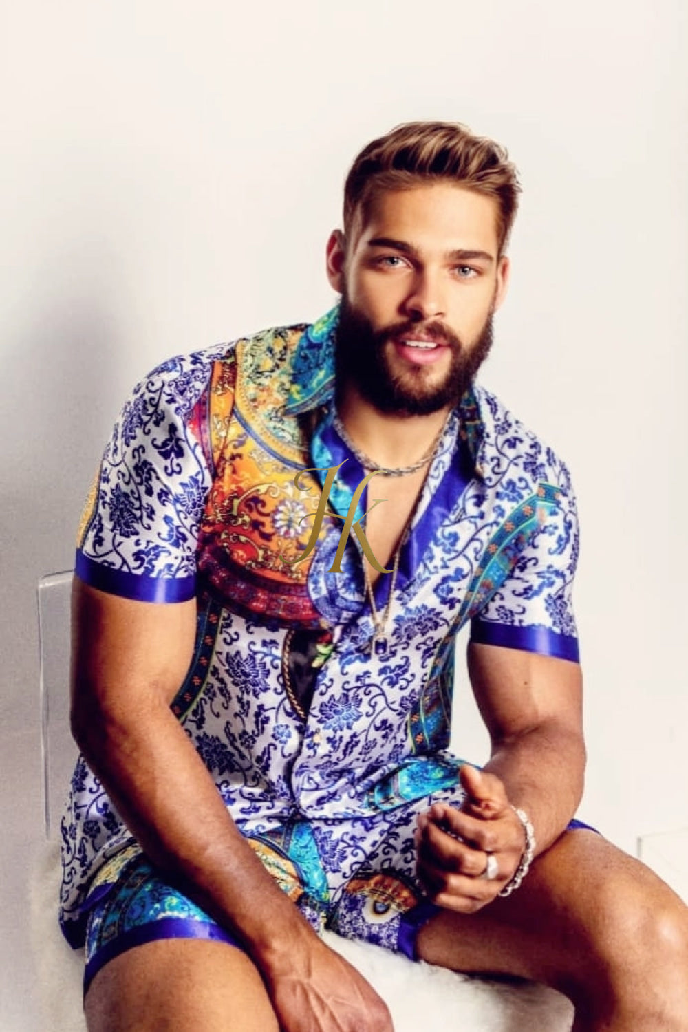 Luxury Boho Silk Shirt Set - Festival Outfit, Handmade Men's Fashion - kayibstrore