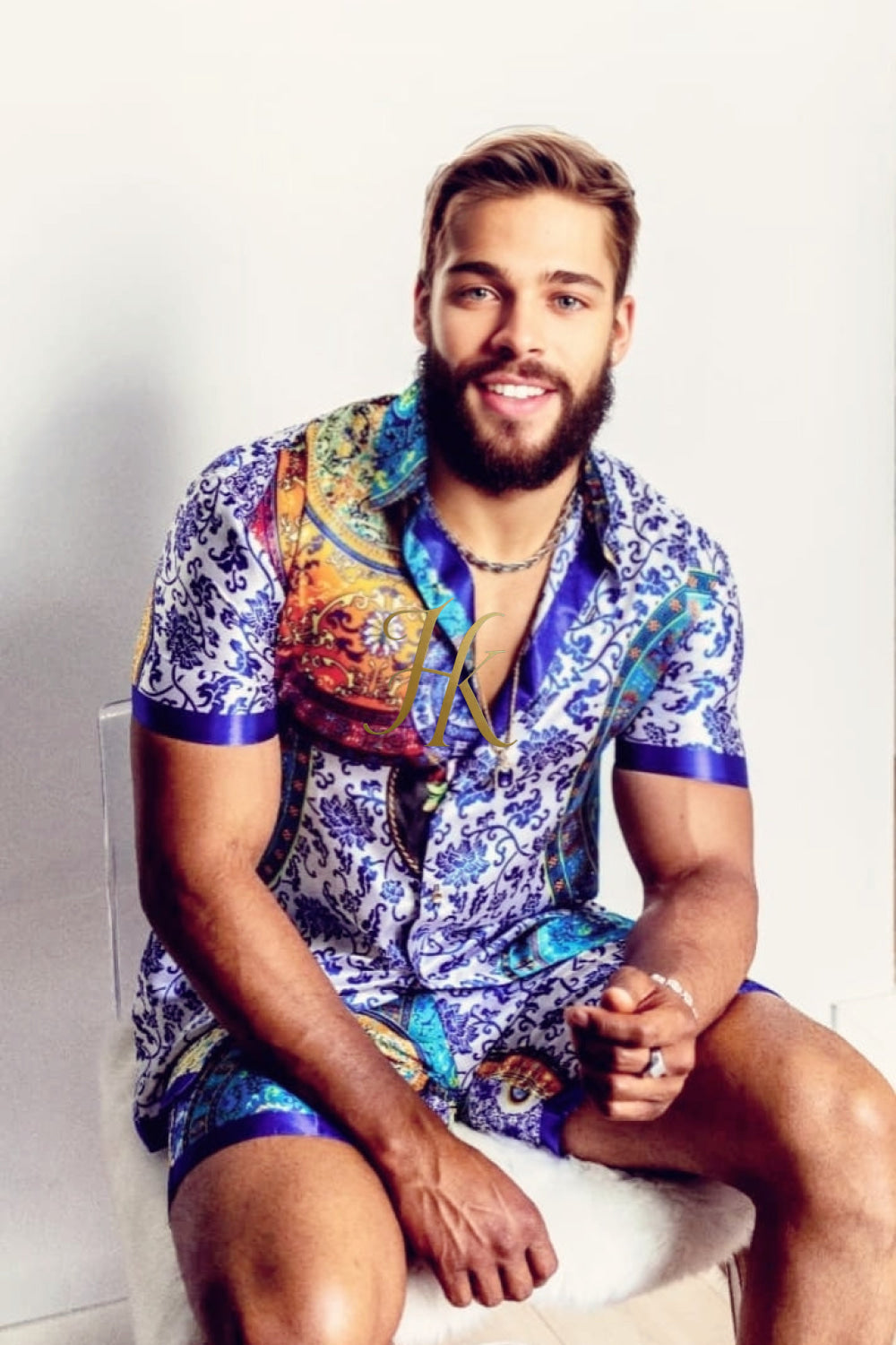 Luxury Boho Silk Shirt Set - Festival Outfit, Handmade Men's Fashion - kayibstrore
