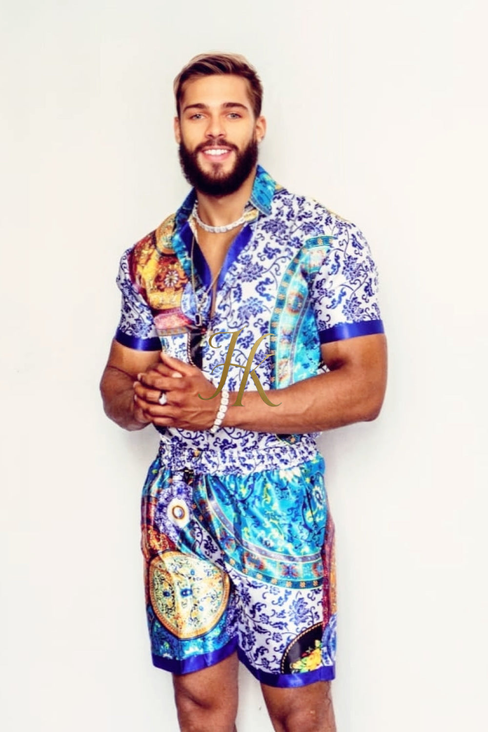 Luxury Boho Silk Shirt Set - Festival Outfit, Handmade Men's Fashion - kayibstrore