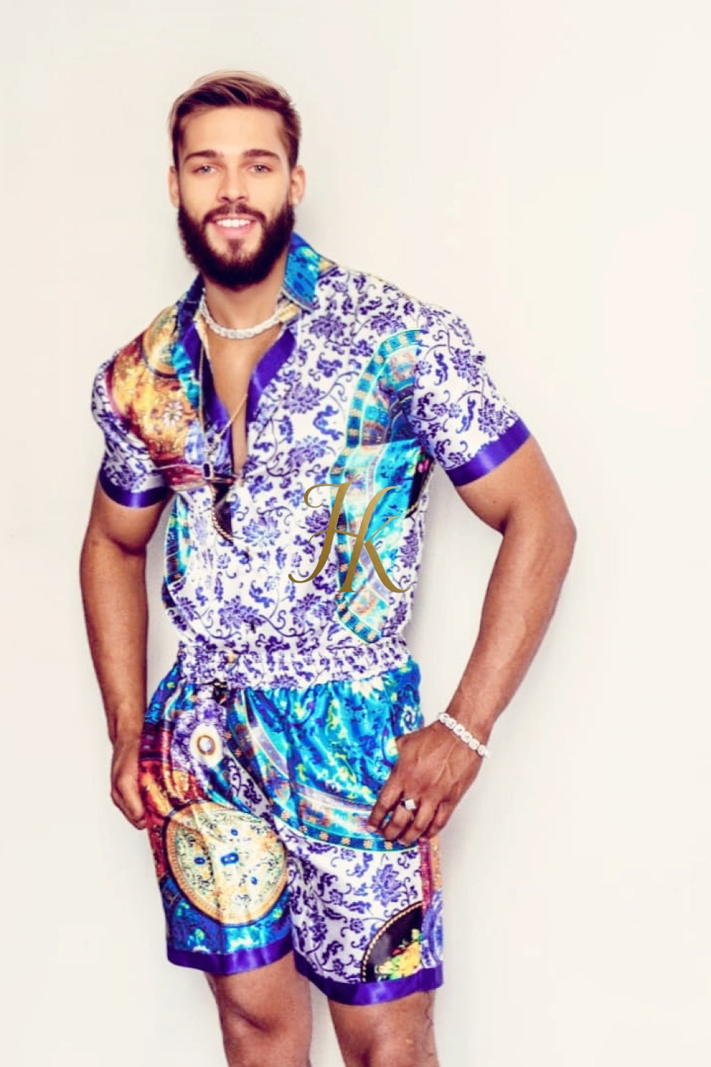 Luxury Boho Silk Shirt Set - Festival Outfit, Handmade Men's Fashion - kayibstrore