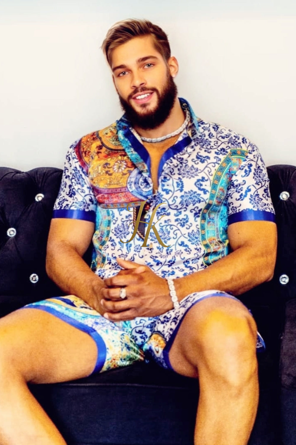 Luxury Boho Silk Shirt Set - Festival Outfit, Handmade Men's Fashion - kayibstrore