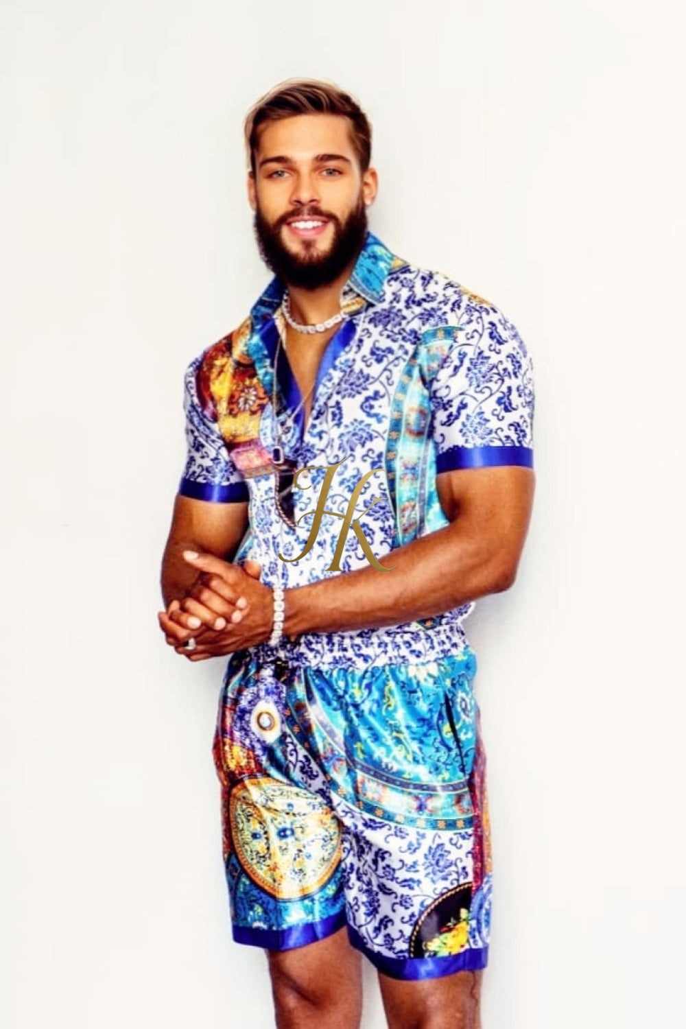 Luxury Boho Silk Shirt Set - Festival Outfit, Handmade Men's Fashion - kayibstrore