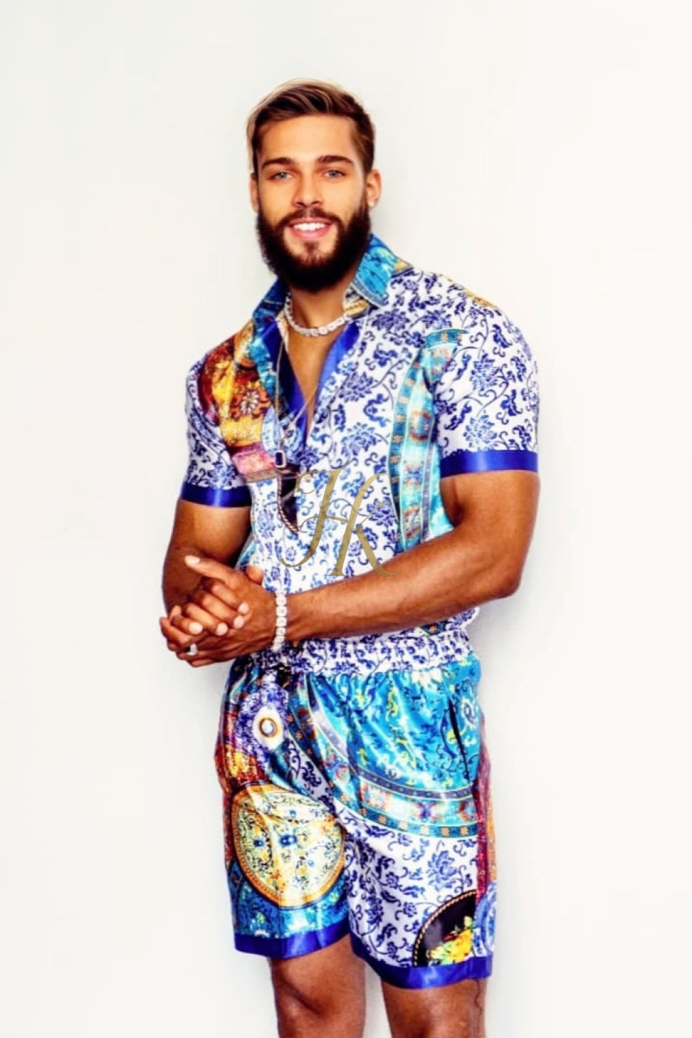 Luxury Boho Silk Shirt Set - Festival Outfit, Handmade Men's Fashion - kayibstrore