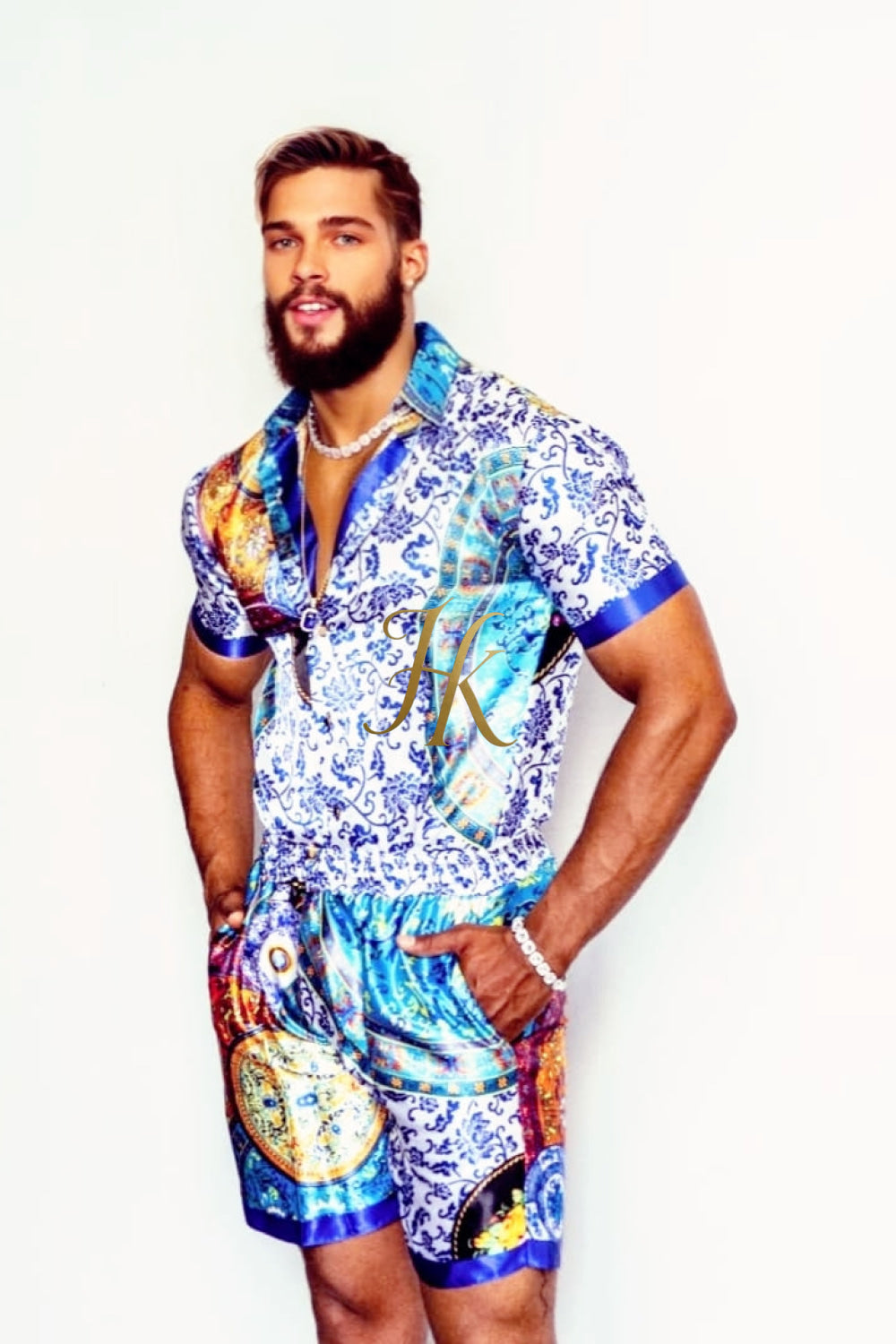 Luxury Boho Silk Shirt Set - Festival Outfit, Handmade Men's Fashion - kayibstrore