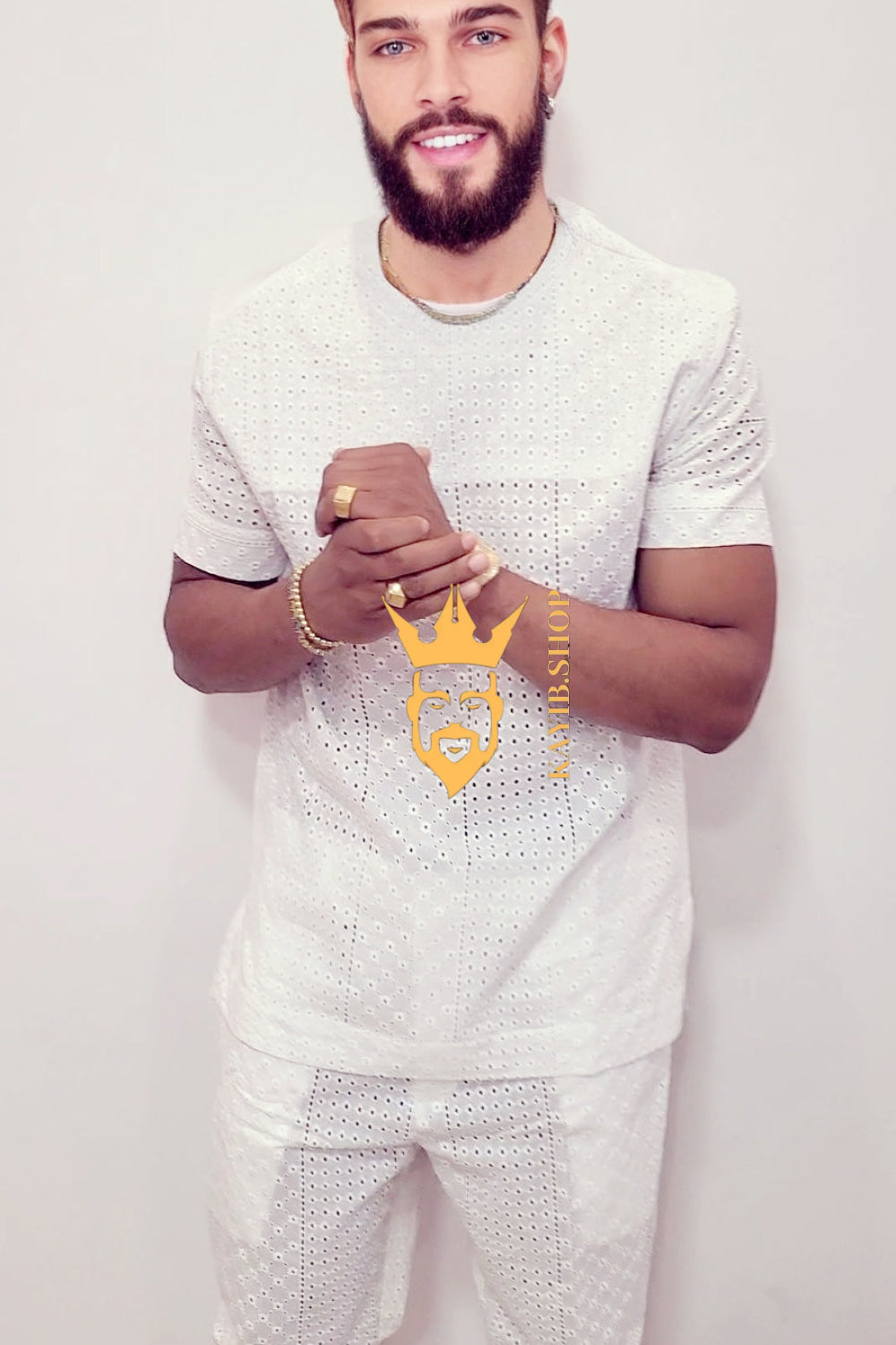 White Luxury Men's Lace Two-Piece Clothing: Sophisticated & Versatile Ensemble - kayibstrore